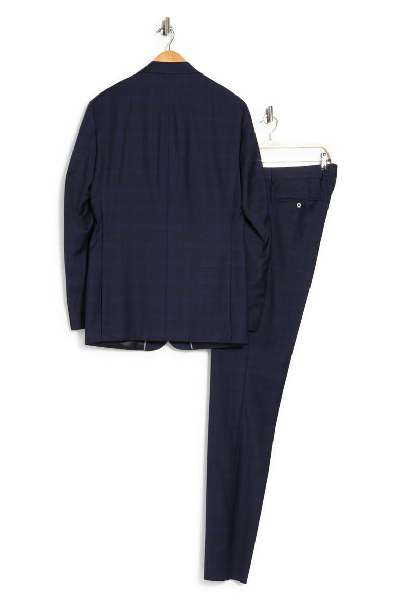Plaid Print Two Button Notch Lapel Wool Blend Suit, Alternate, color, NAVY