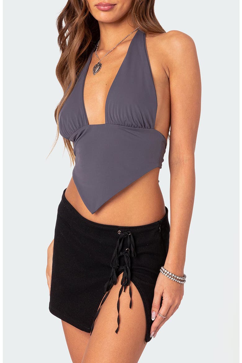 Open Back Triangle Halter Top, Alternate, color, DARK-GRAY