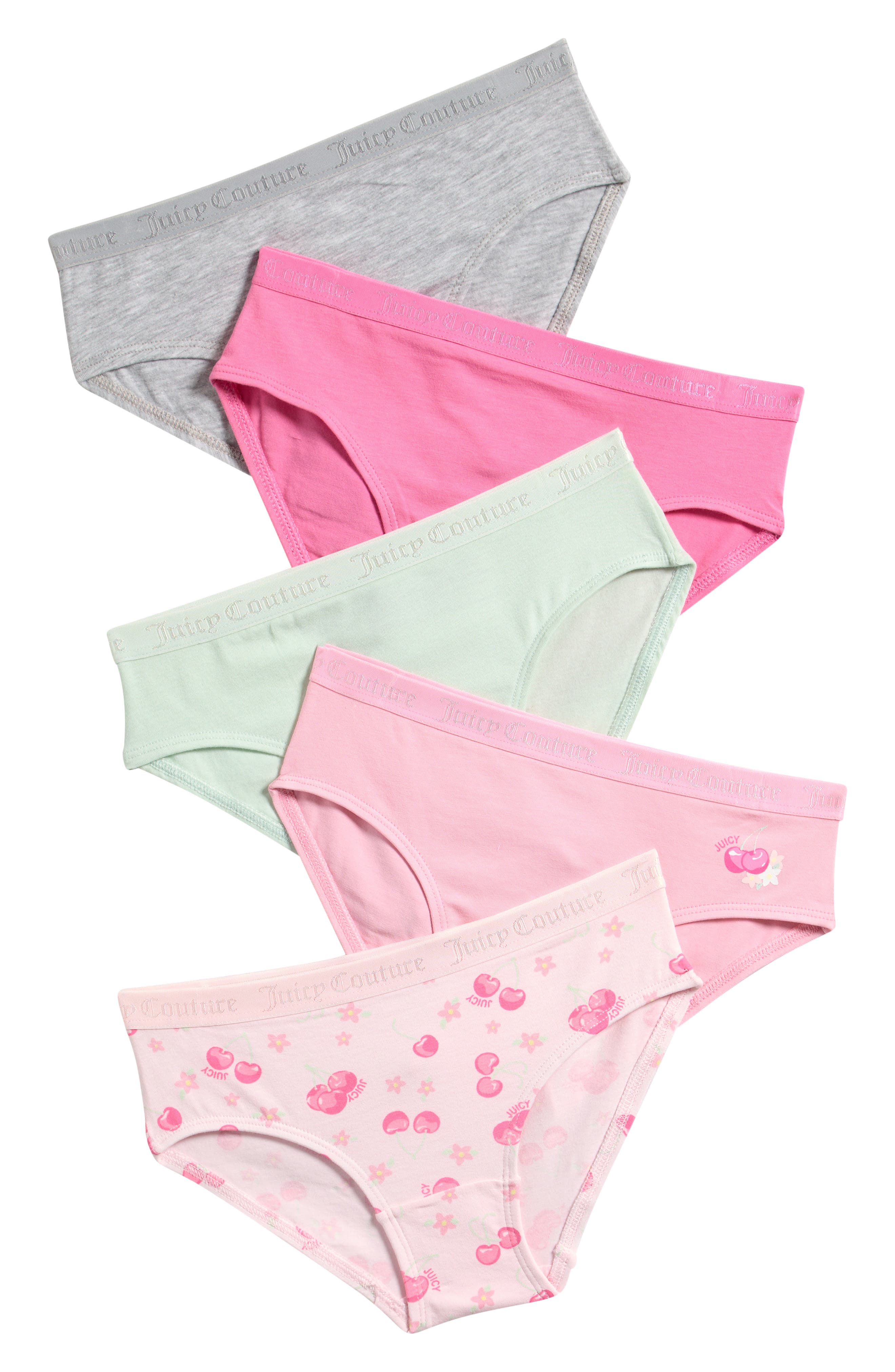Juicy Couture Kids' 5-Pack Assorted Stretch Cotton Bikini Briefs