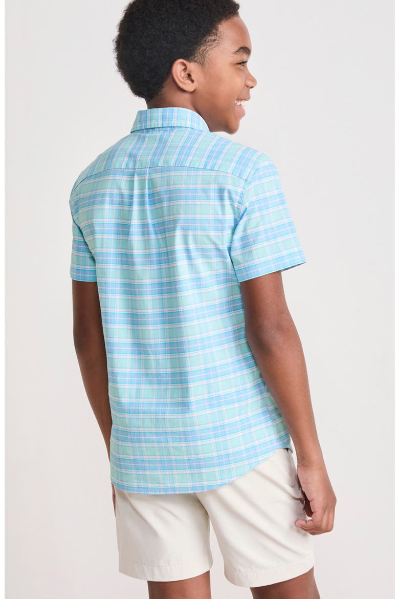 Kids' Plaid Short Sleeve Button-Down Shirt, Alternate, color, SEA SPLASH