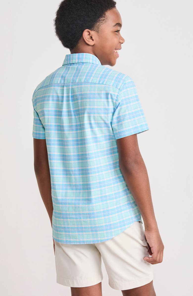 vineyard vines Kids' Plaid Short Sleeve Button-Down Shirt, Alternate, color, Sea Splash