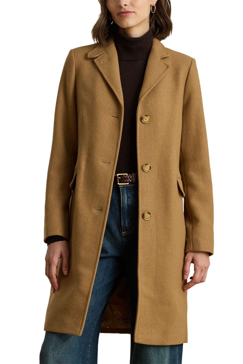 Longline Wool Blend Twill Coat, Alternate, color, CAMEL