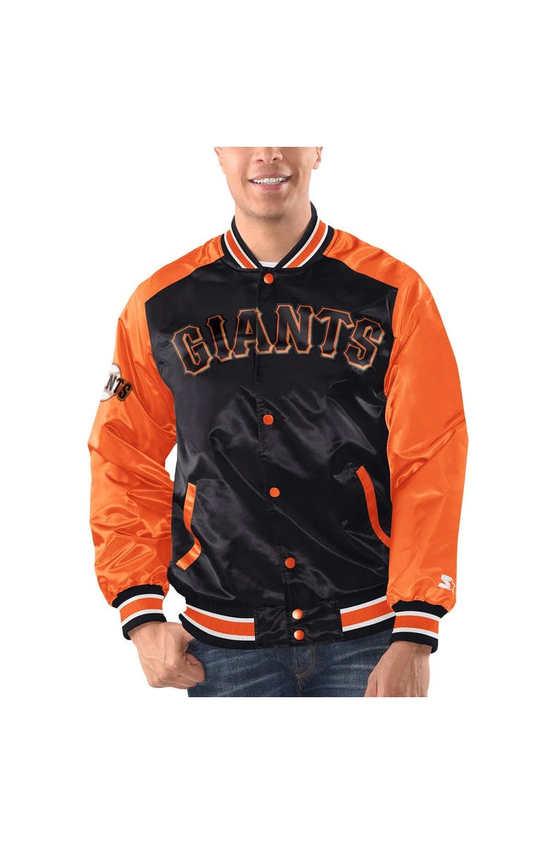 STARTER Men's Starter Black/Orange San Francisco Giants Varsity Satin Full-Snap Jacket, Alternate, color,