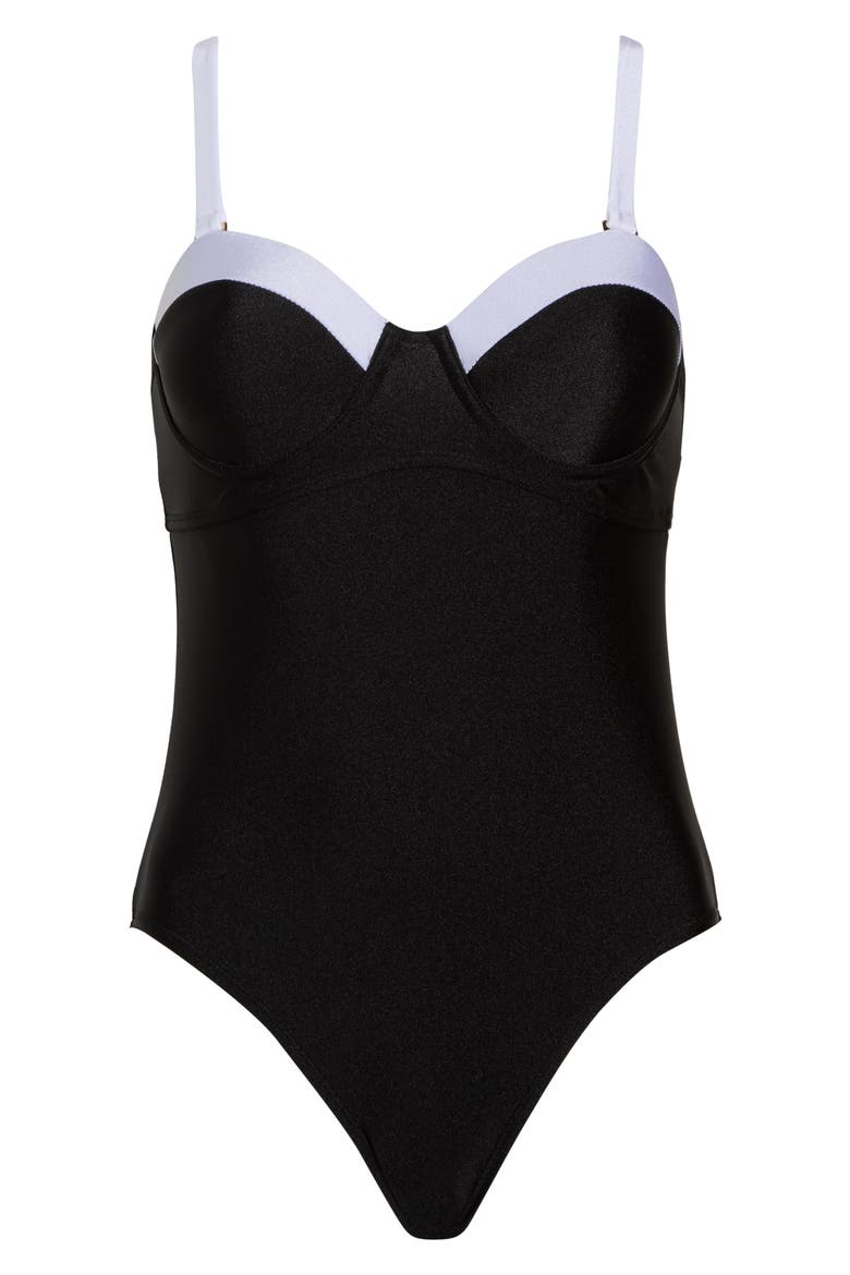 Underwire One-Piece Swimsuit, Alternate, color, BLACK/ WHITE