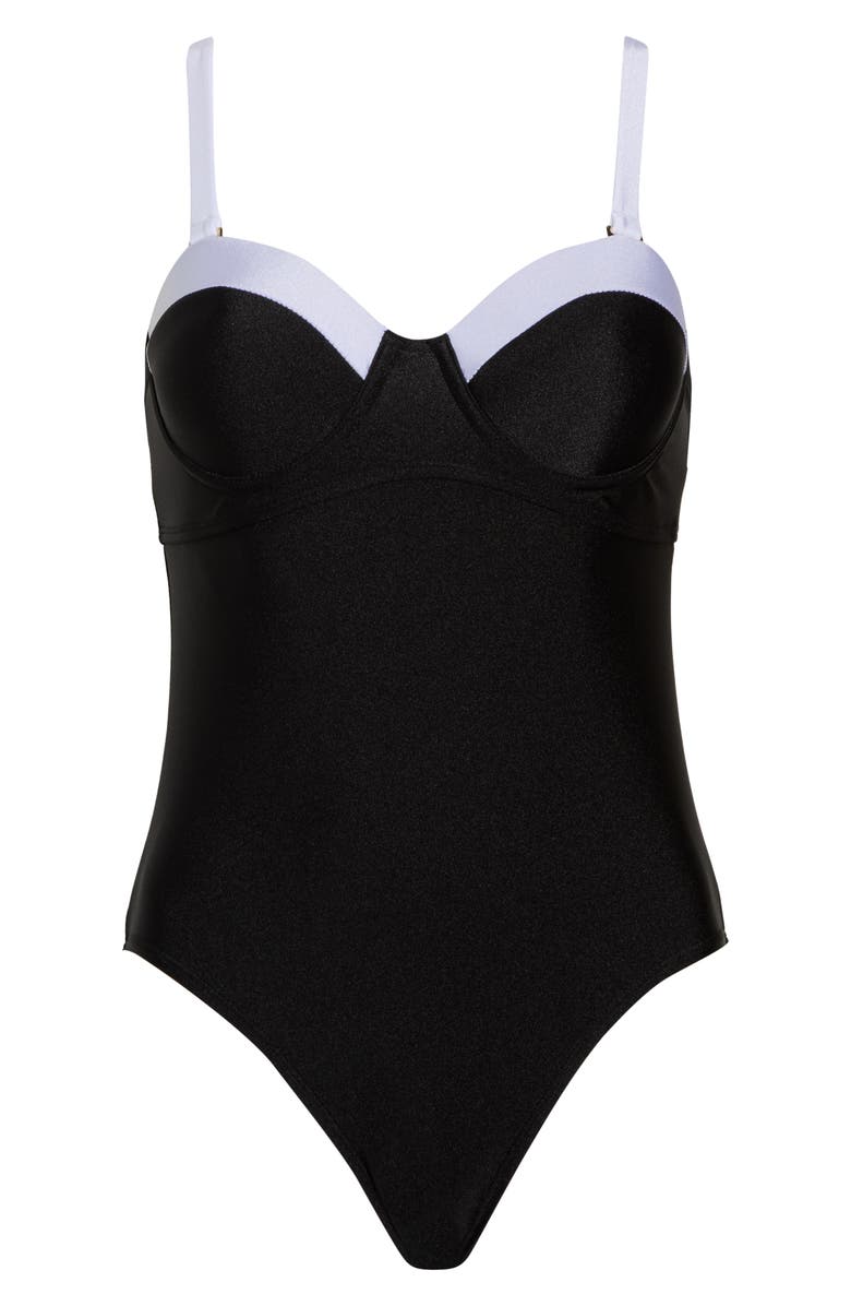 Betsey Johnson Underwire One-Piece Swimsuit, Alternate, color, Black/ White