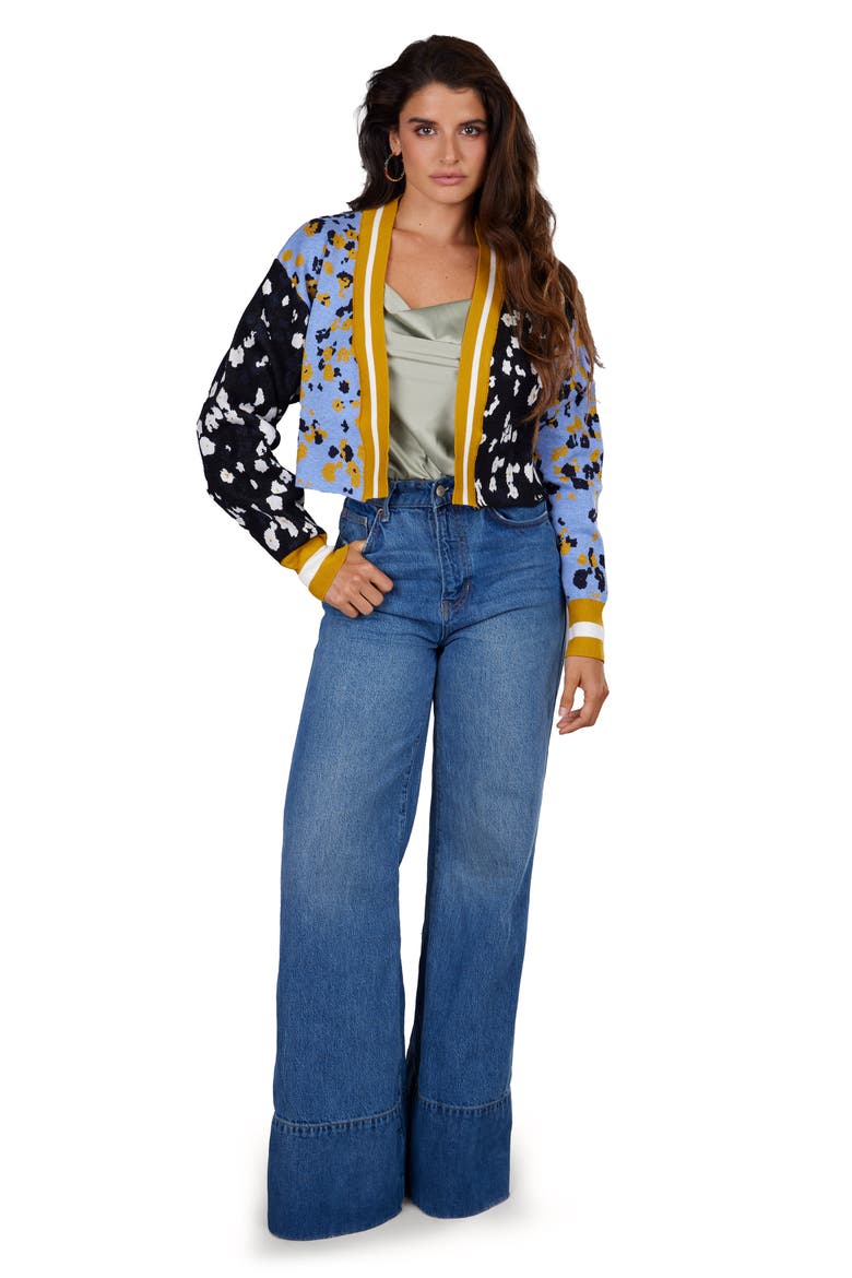 Two-Tone Floral Cardigan, Alternate, color, BLUE
