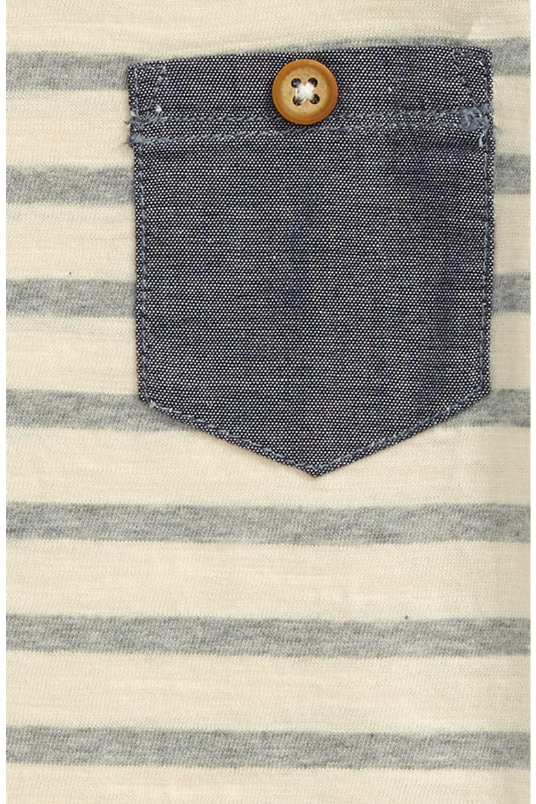 Chambray Pocket Romper, Alternate, color, IVORY DOVE- GREY STRIPE