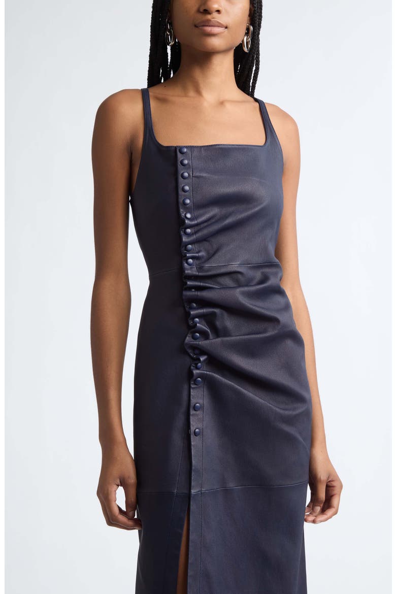 Leather Snap Ruched Dress, Alternate, color, MIDNIGHT BLUE