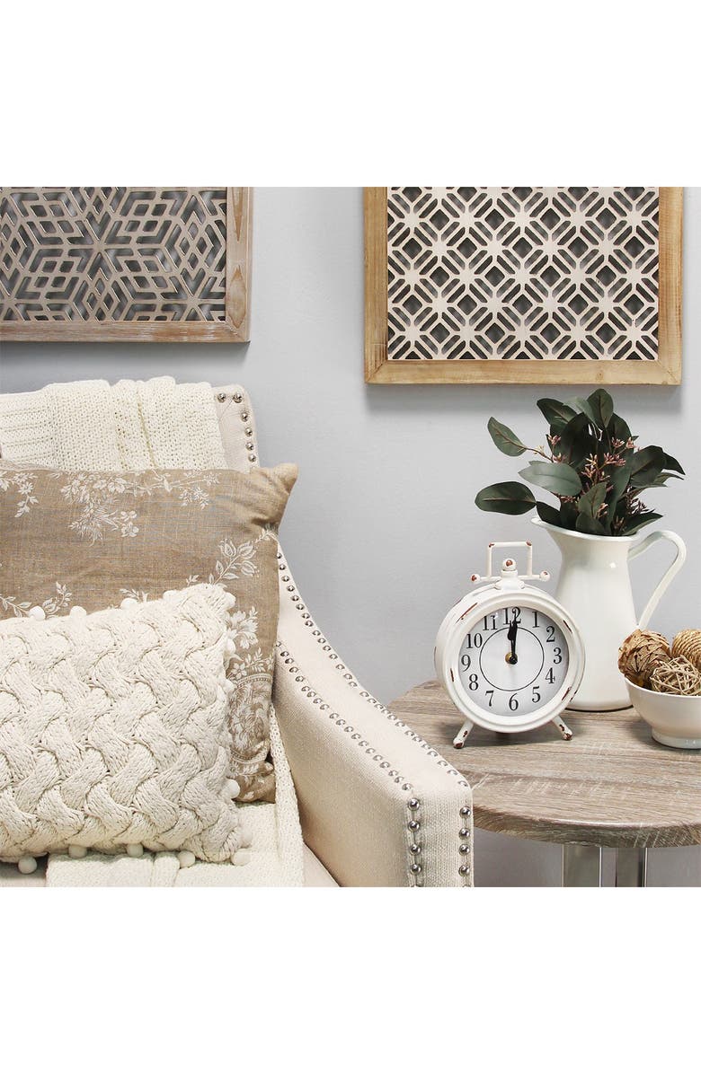 STRATTON HOME DECOR White Dorothy Vintage Metal Table Clock, Alternate, color, 