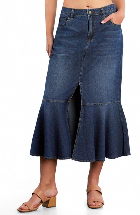 Denim Midi Mermaid Skirt
