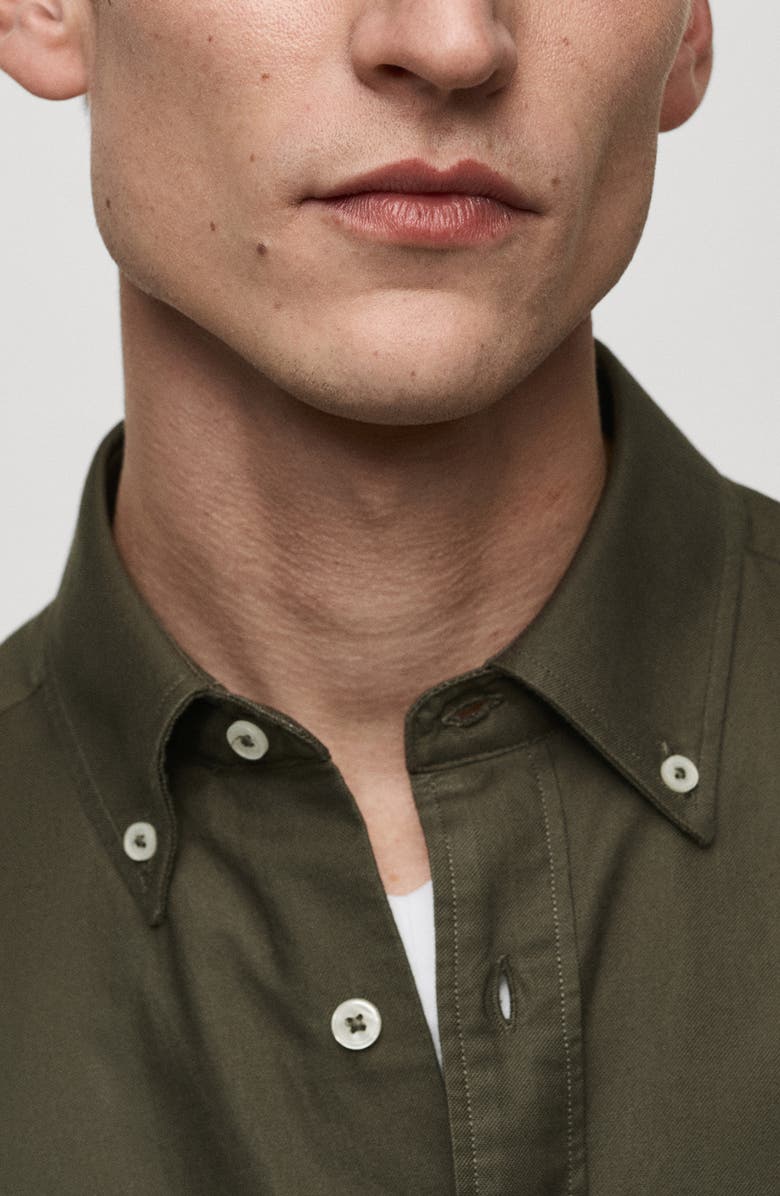 MANGO Cotton Oxford Button-Down Shirt, Alternate, color, Khaki Green