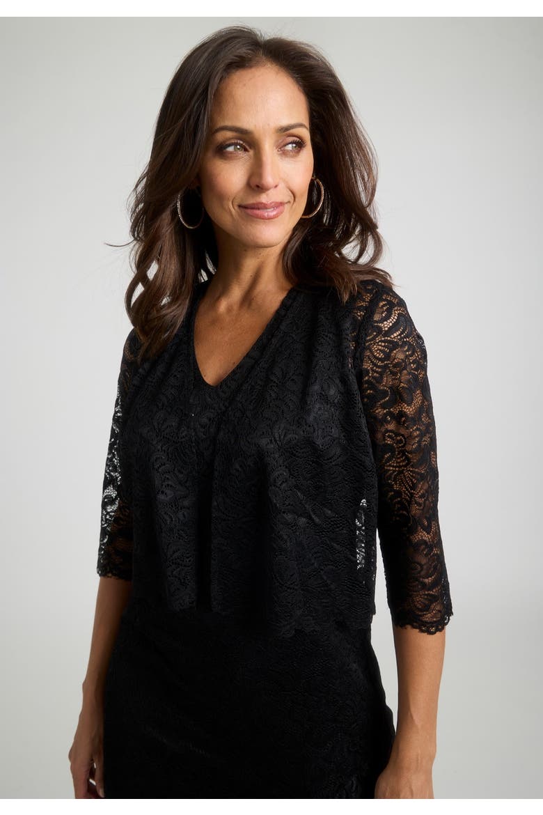 2-Piece Lace Tulip Jacket Dress, Alternate, color, BLACK