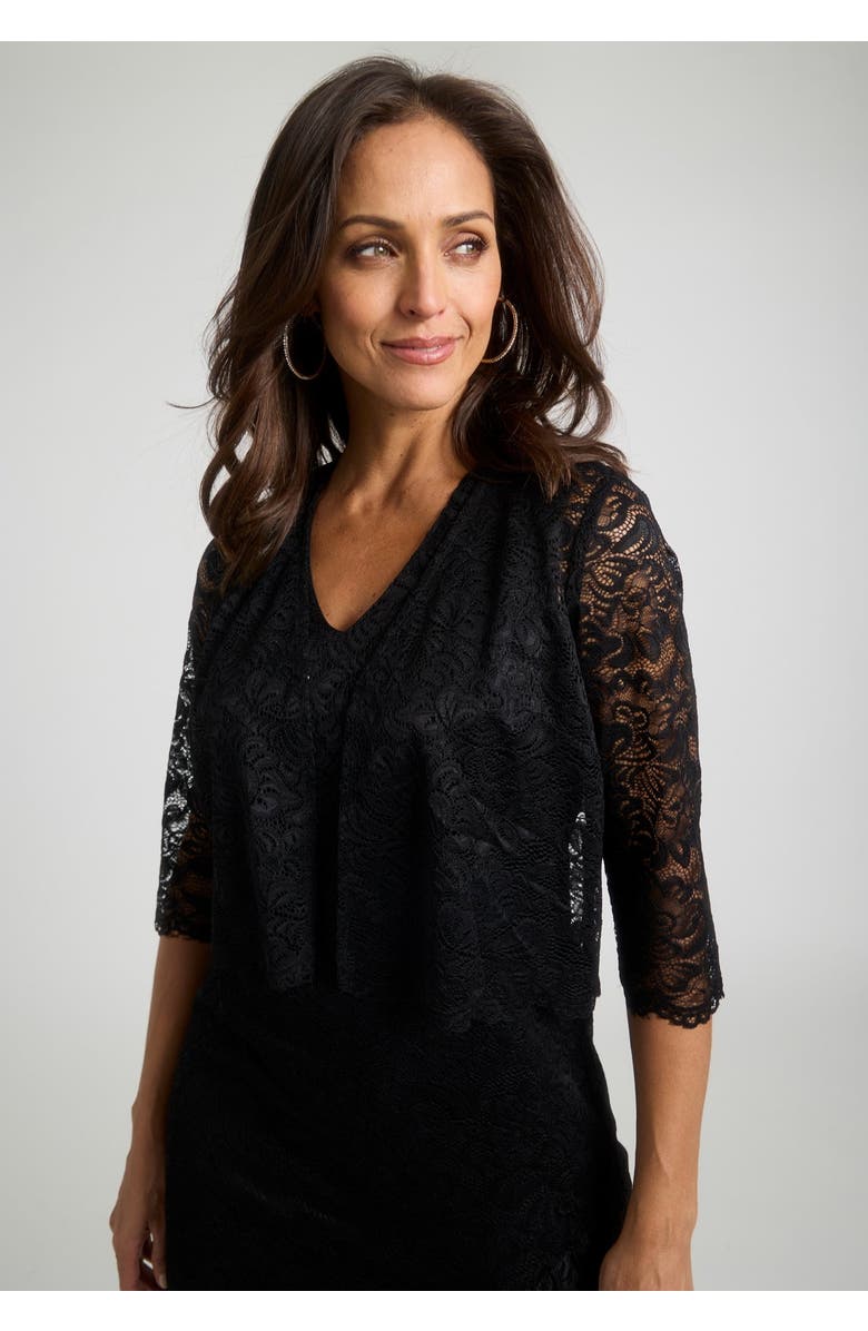 Jessica London 2-Piece Lace Tulip Jacket Dress, Alternate, color, Black