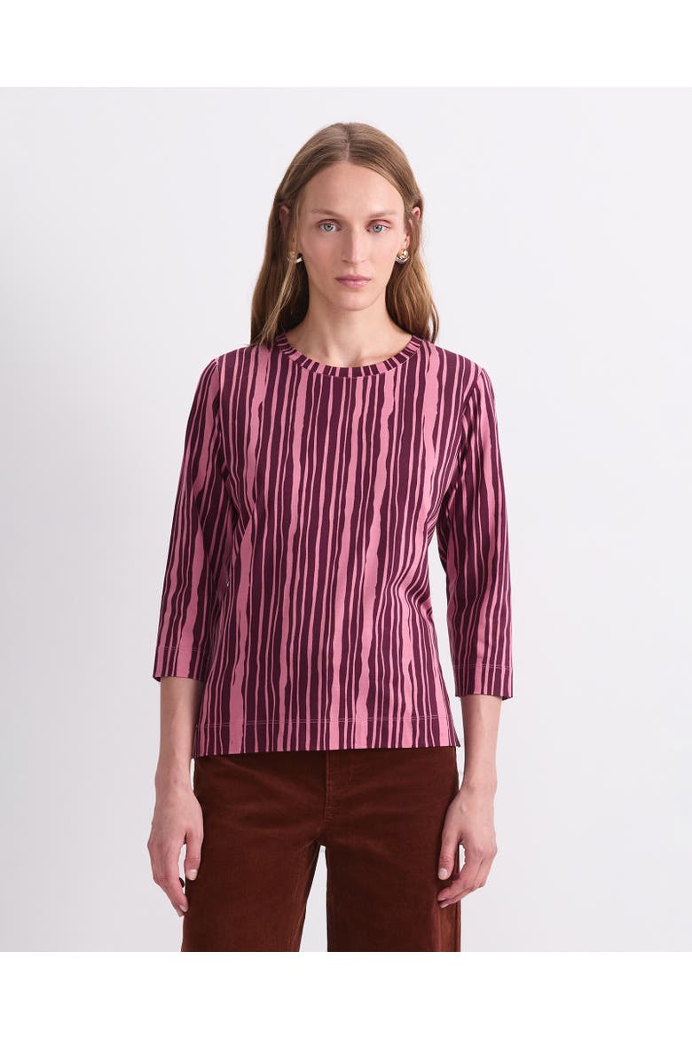 Stripe Print Mercerised 3/4 Sleeve Top, Main, color, Pink Multi