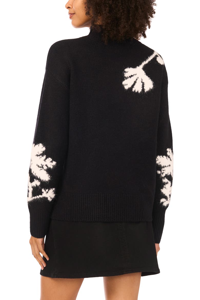 Floral Mock Neck Sweater, Alternate, color, RICH BLACK