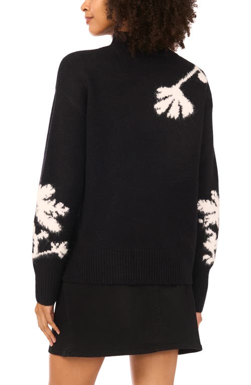 Vince Camuto Floral Mock Neck Sweater In Black
