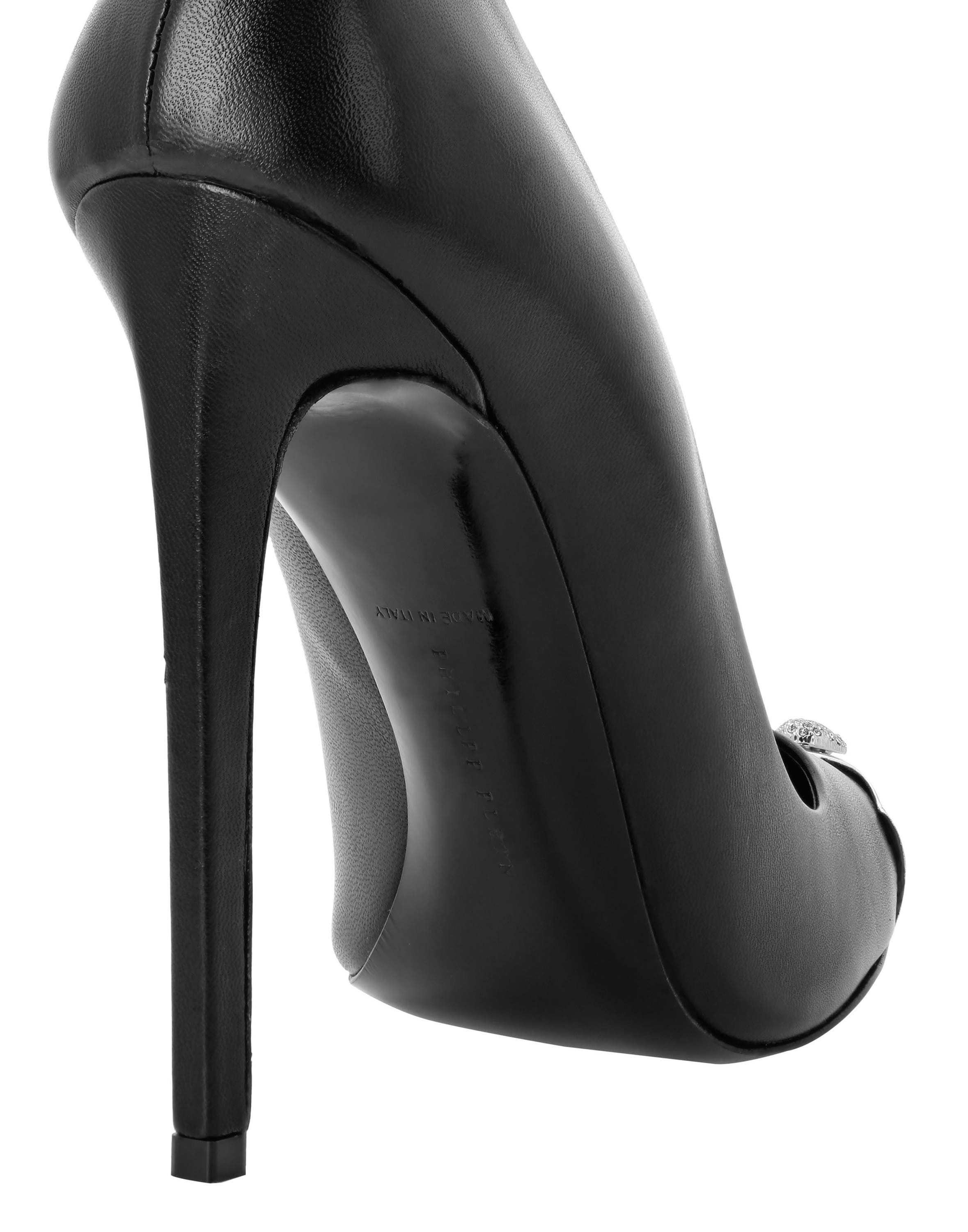 PHILIPP PLEIN Leather Decollete Hi-Heels Skull Strass Women, Alternate, color, Black