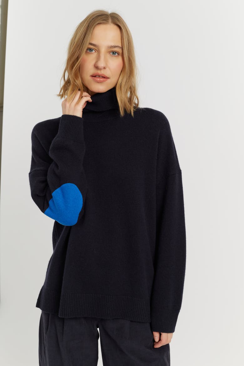Wool Cashmere Elbow Patch Rollneck Sweater, Alternate, color, Navy/Pink