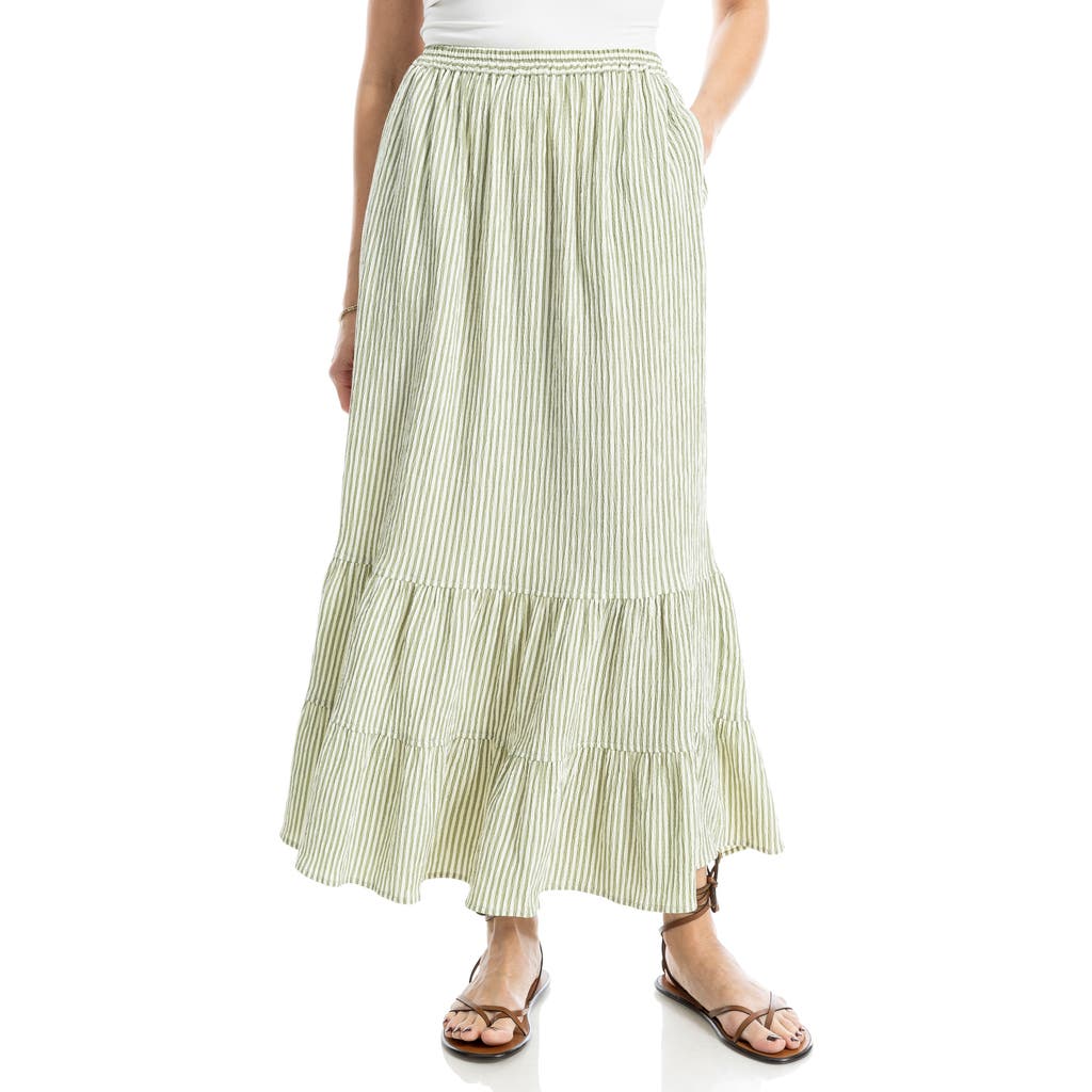 Max Studio Stripe Seersucker Maxi Skirt In Green/crm Mini Stripe