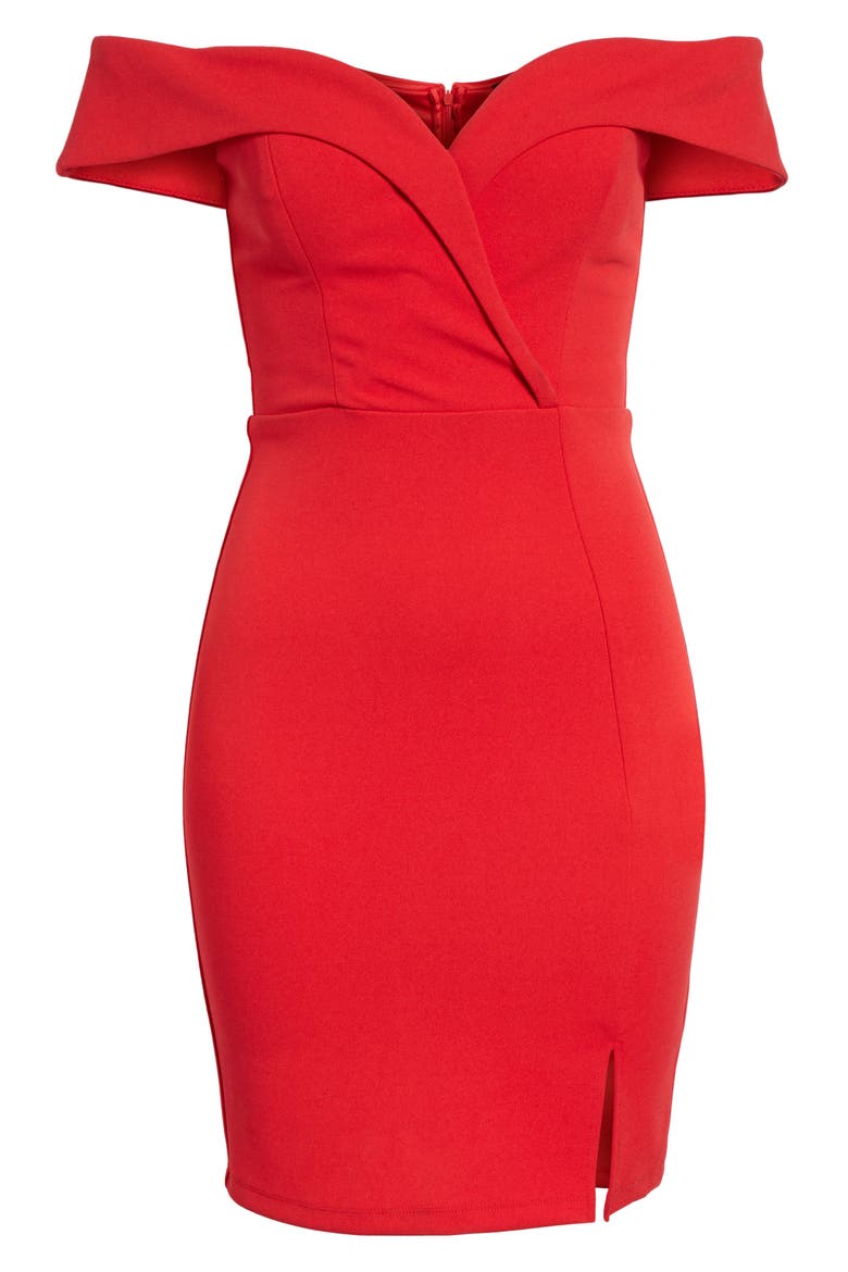 Off the Shoulder Body-Con Dress, Alternate, color, RED