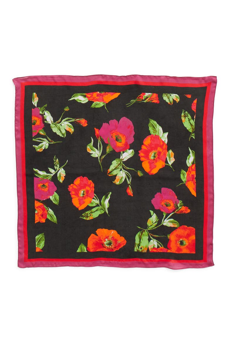 Harbison Print Silk Square Scarf, Alternate, color, BLACK- RED POPPY BORDER