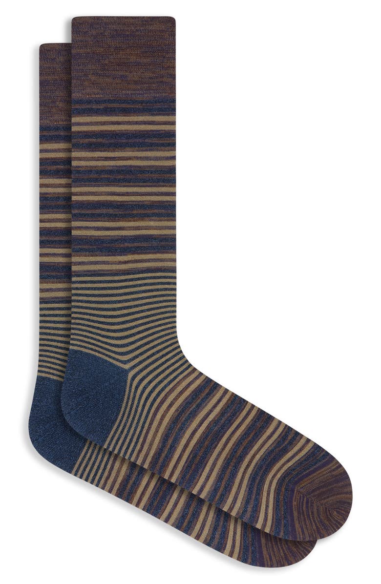 Bugatchi Stripe Mercerized Cotton Blend Dress Socks, Main, color, Mocha