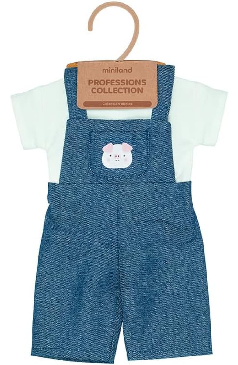 Miniland Careers Collection - Farmer Doll Outfit with Overalls & Hat for 15" Baby Dolls, Alternate, color, Blue Multi