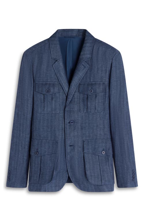 Bugatchi Linen Safari Jacket In Blue