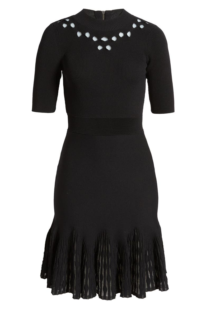 Jesseca Ribbed Sweater Dress, Alternate, color, BLACK