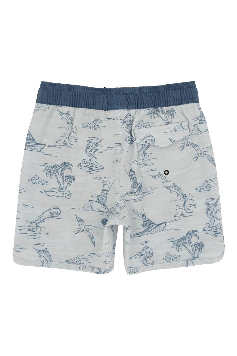 Kids' Scallop Tropical Print Board Shorts, Alternate, color, CLOUDY SKY