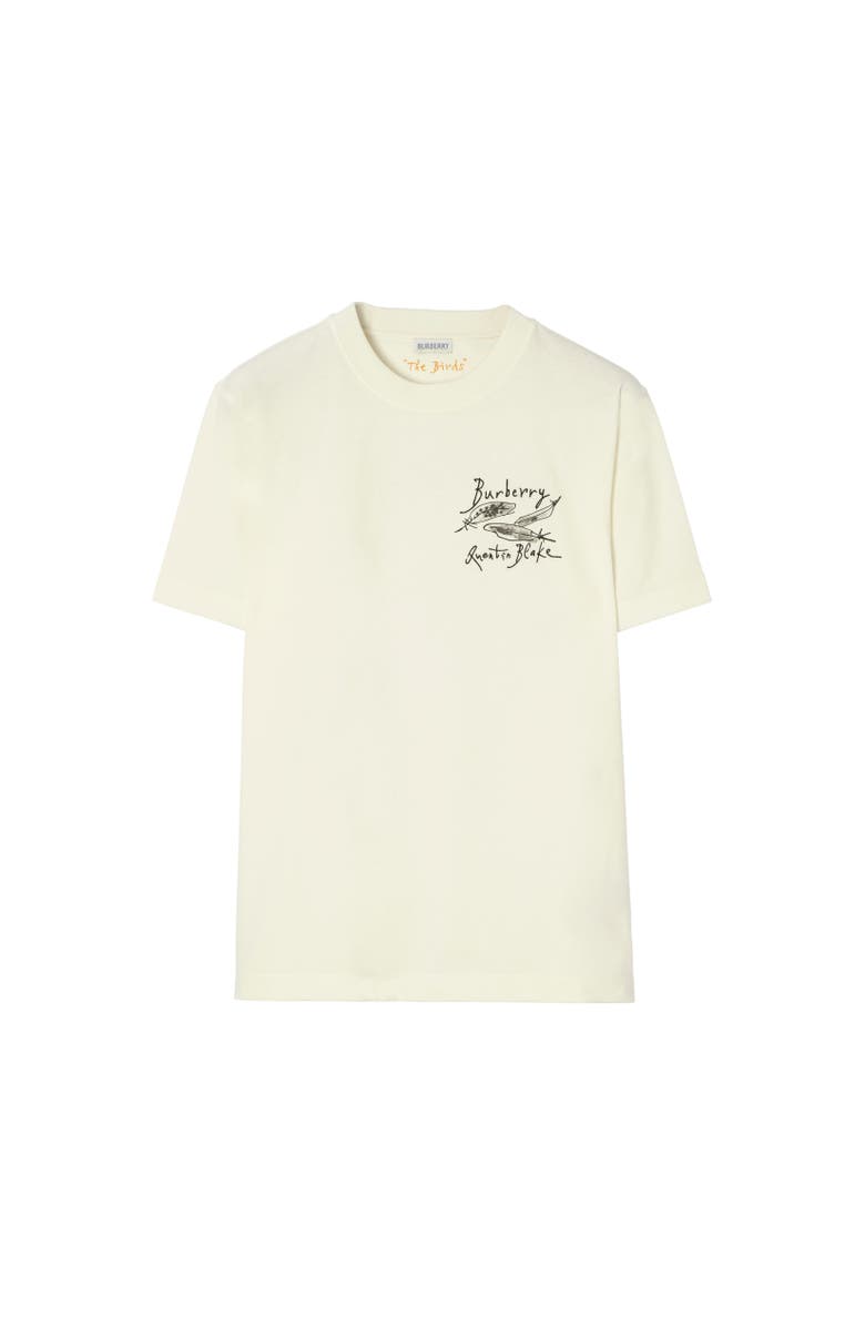 Burberry Feather Print Cotton T-shirt, Alternate, color, Chalk White