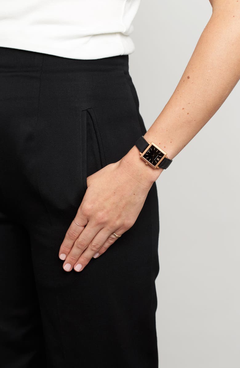 LARSSON & JENNINGS 'Norse' Square Leather Strap Watch, 27mm x 34mm, Alternate, color, 