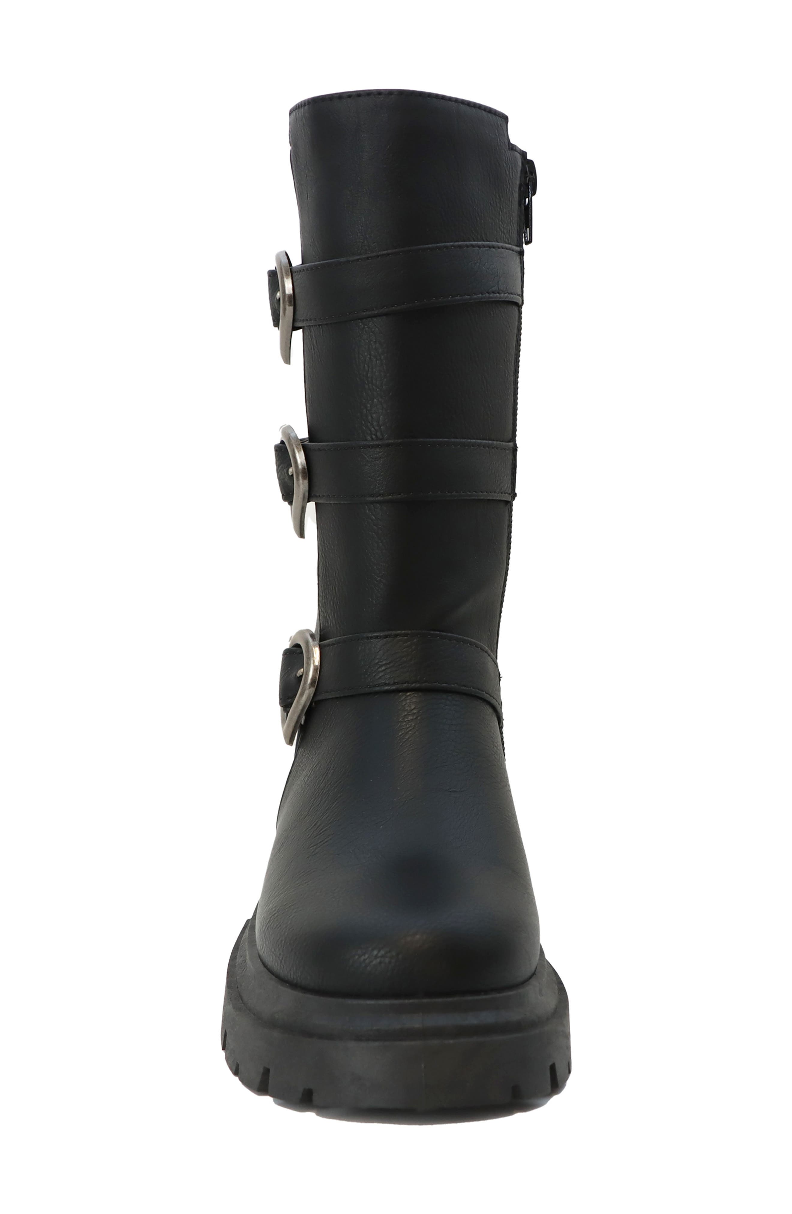 Kids' Heart Buckle Faux Leather Boot, Alternate, color, BLACK