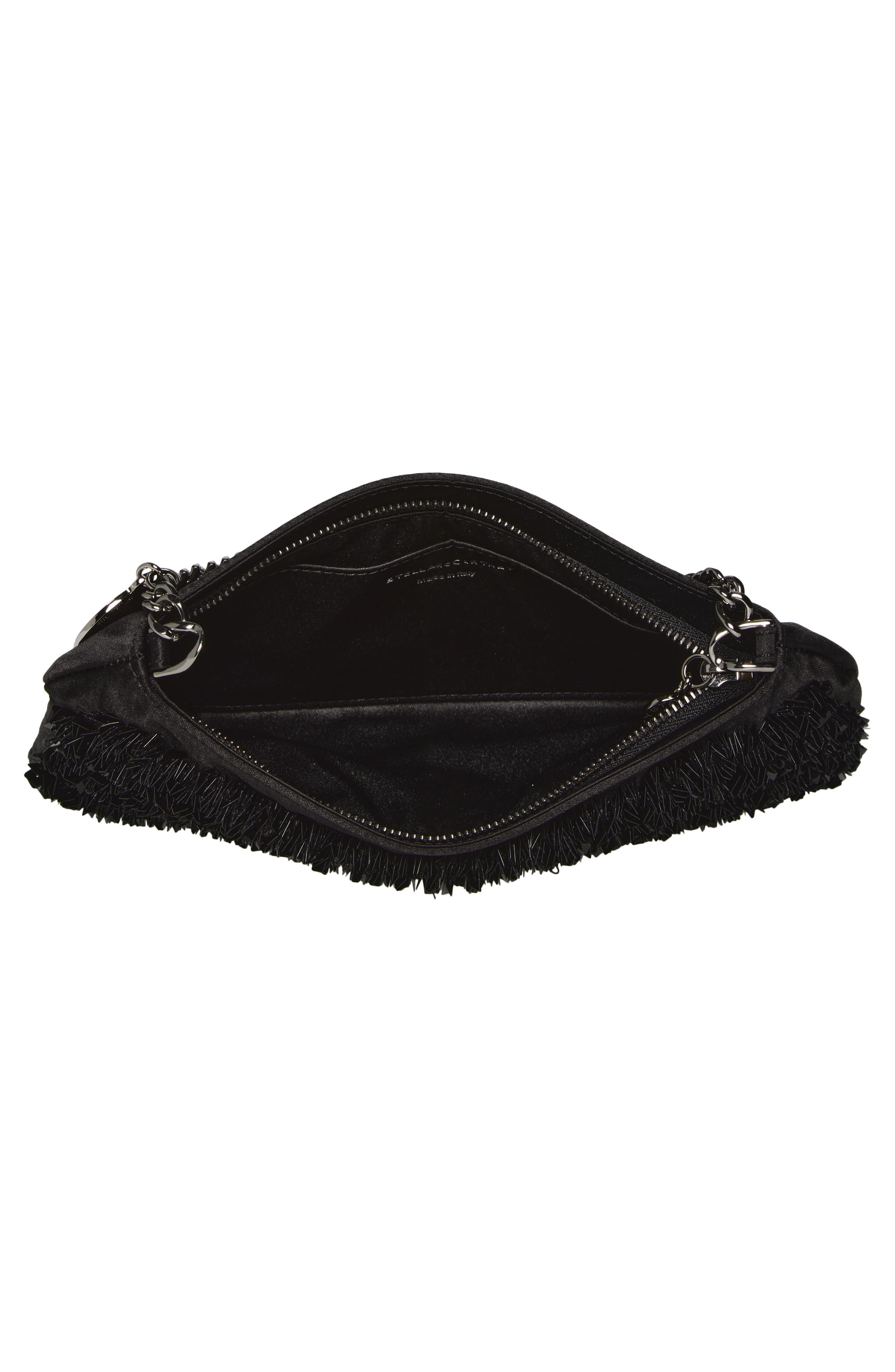 Stella McCartney Mini Falabella Beaded Satin Evening Bag, Alternate, color, Black