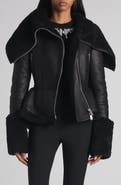 McQueen Oversize Collar Genuine Shearling Moto Jacket