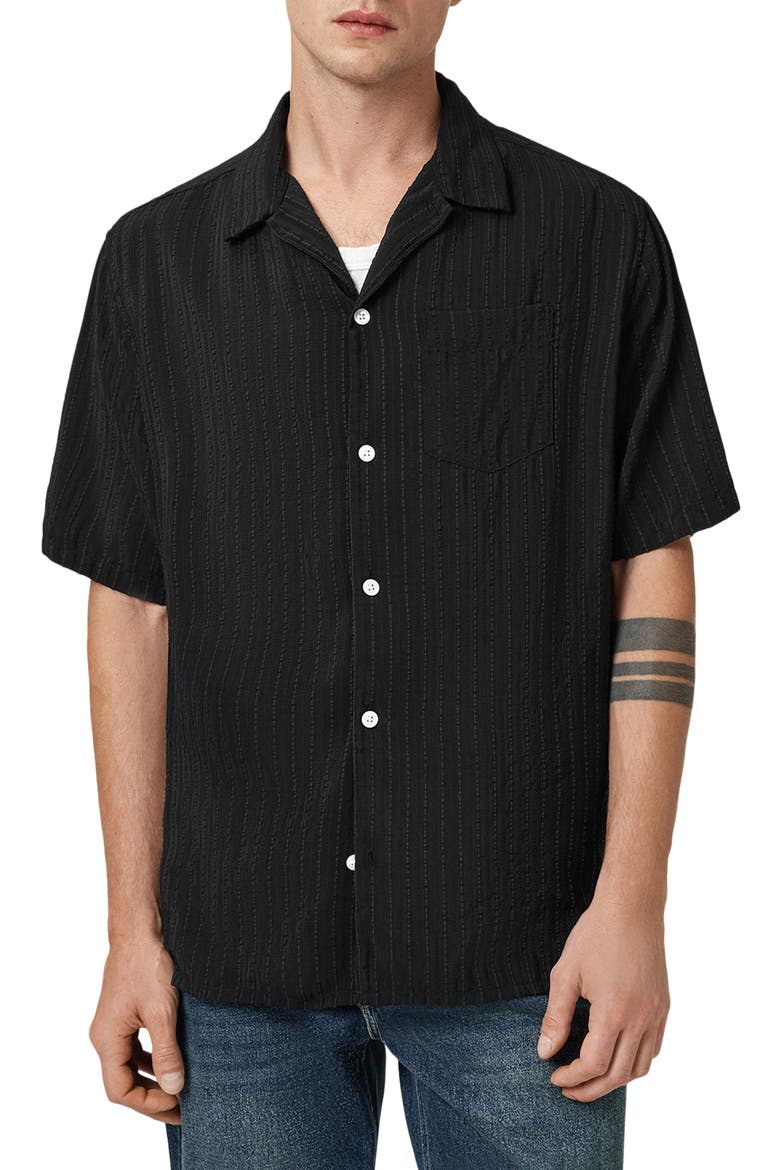 Perry Button-Up Camp Shirt, Main, color, BLACK