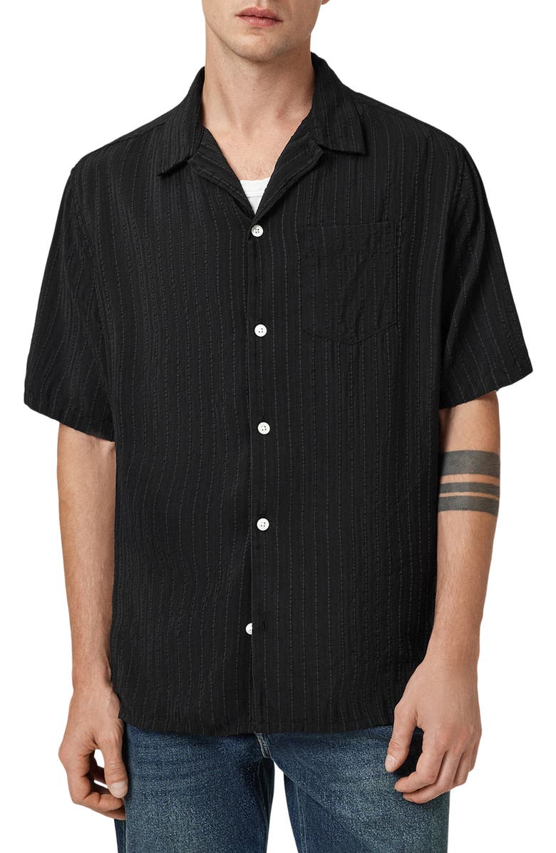AllSaints Perry Button-Up Camp Shirt, Main, color, Black
