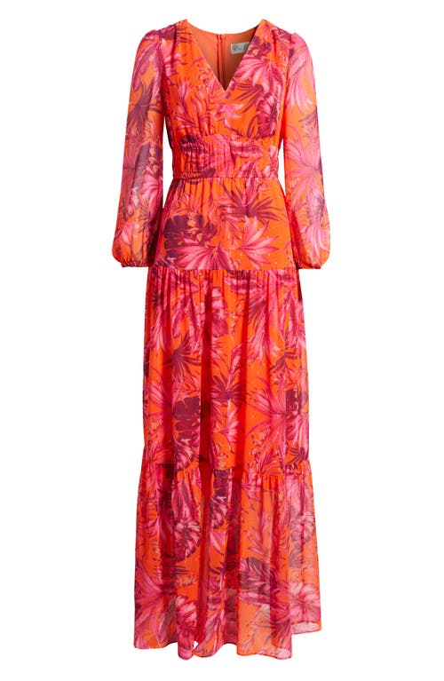 Eliza J V-neck Long Sleeve Tiered Maxi Dress In Pink