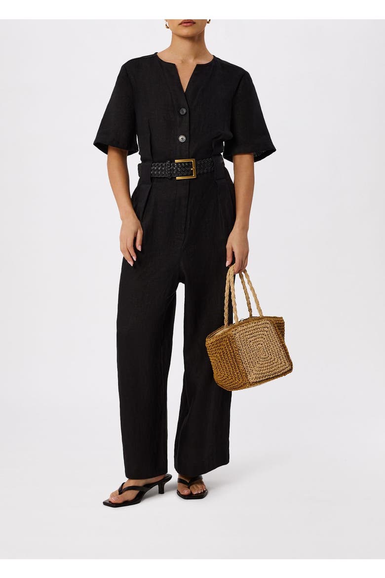 Fiona Linen Button Jumpsuit, Alternate, color, Black
