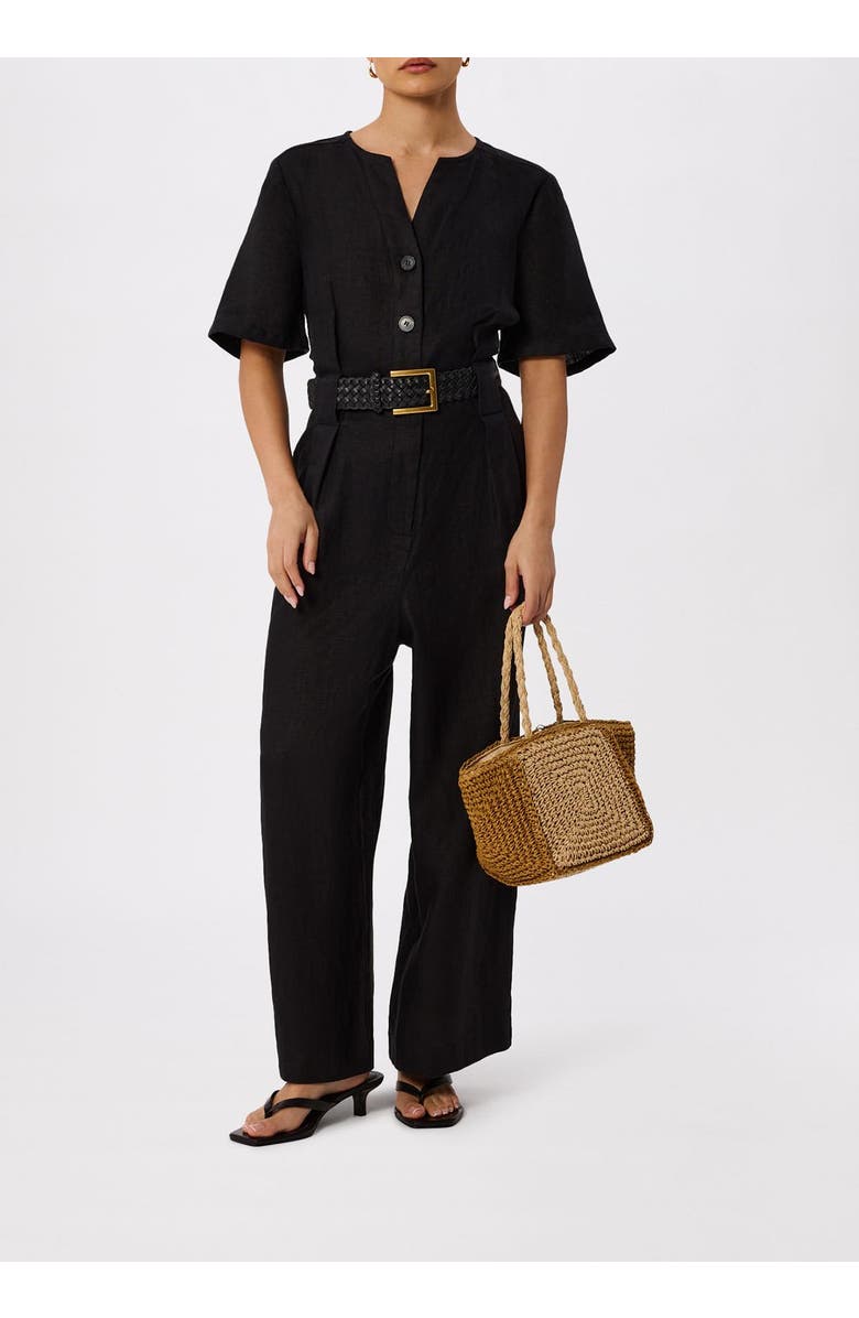 Whistles Fiona Linen Button Jumpsuit, Alternate, color, Black