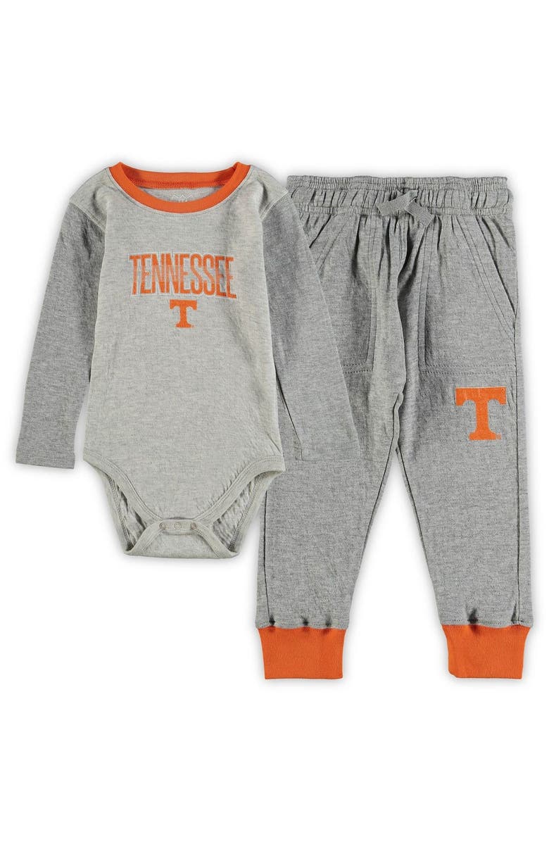 Wes & Willy Infant Wes & Willy Heathered Gray/Tennessee Orange Tennessee Volunteers Jie Jie Long Sleeve Bodysuit & Pants Set, Main, color, Heather Gray