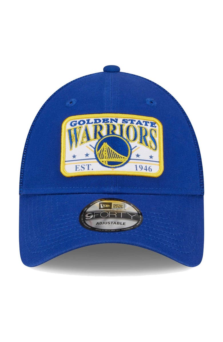 New Era Men's New Era  Royal Golden State Warriors Plate Oversized Patch Trucker 9FORTY Adjustable Hat, Alternate, color, Royal