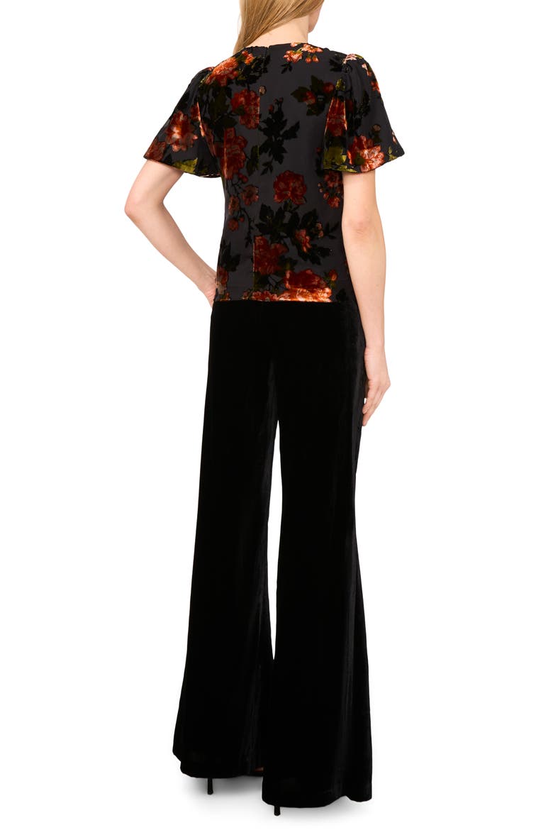Velvet Burnout Flutter Sleeve Top, Alternate, color, RICH BLACK 060