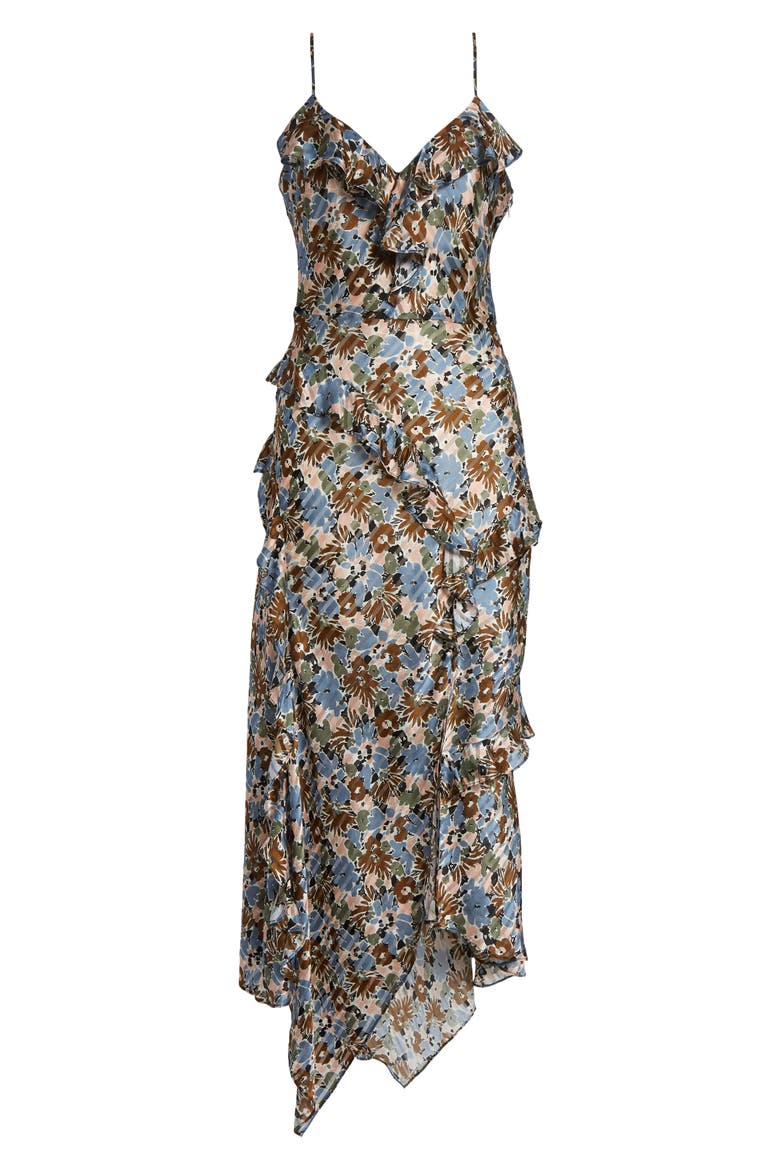 Avenel Floral Asymmetric Hem Silk Dress, Alternate, color, LAKE MIST MULTI