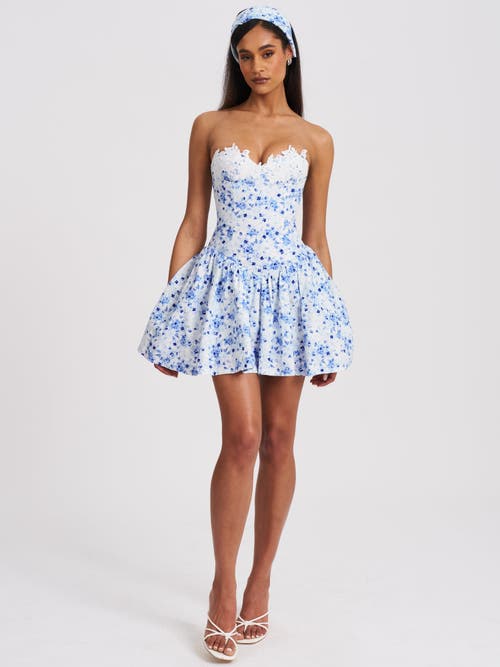 Miss Circle Taleah Floral Print Linen Mini Dress With Lace Trim In Multi