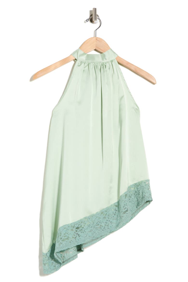 Satin Lace Asymmetrical Halter Top, Alternate, color, PISTACHIO