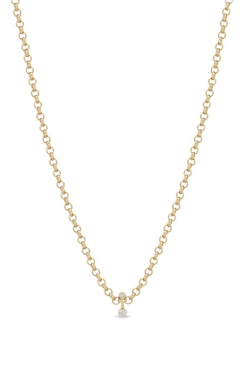 Diamond Pendant Rolo Chain Necklace