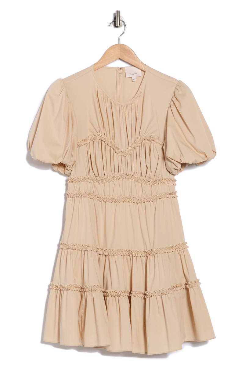 Cinq à Sept Sirrina Puff Sleeve Cotton Blend Minidress, Main, color, Blush Dune