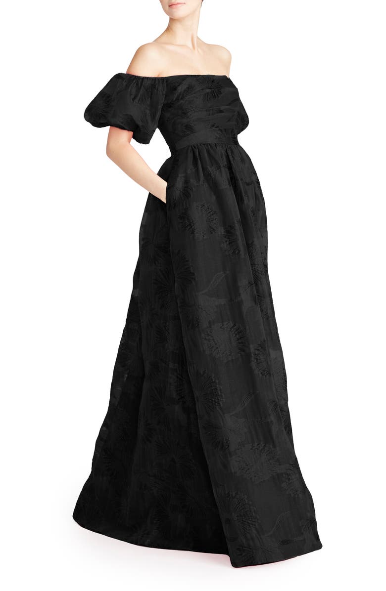 ML Monique Lhuillier Floral Off the Shoulder Organza Ballgown, Alternate, color, 