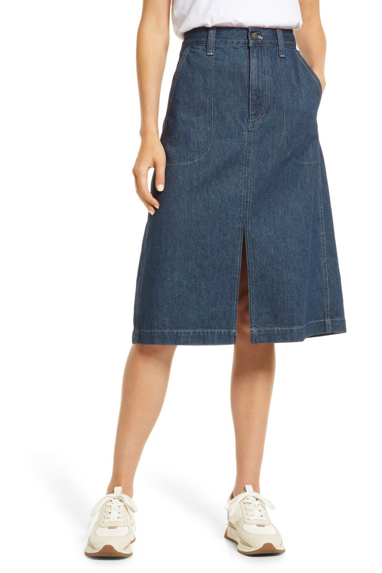Women's Workwear Collection Denim Midi Skirt, Main, color, WORN VINTAGE WASH